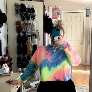 Large cropped pastel neon tie dye hoodie